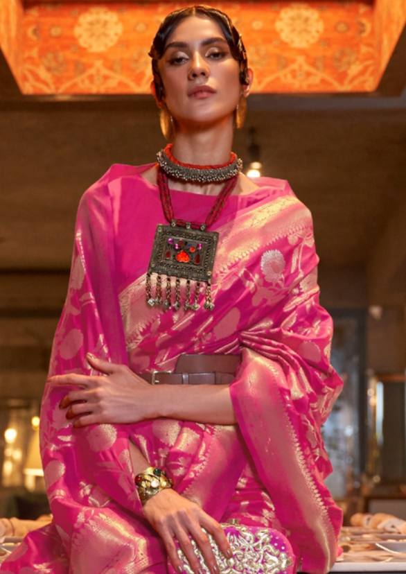 Dark Pink handloom weaving sarees