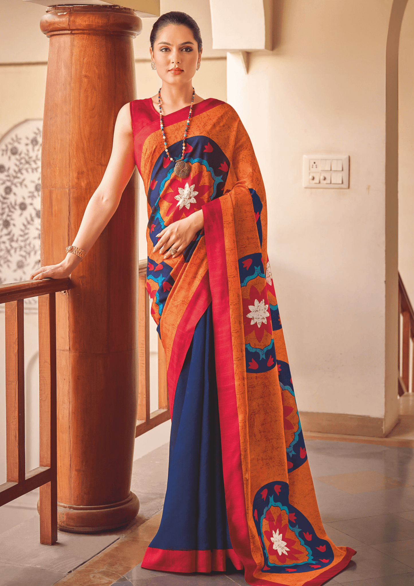 Saree Vibrant Multicolored Orange Saree - SaviDurga