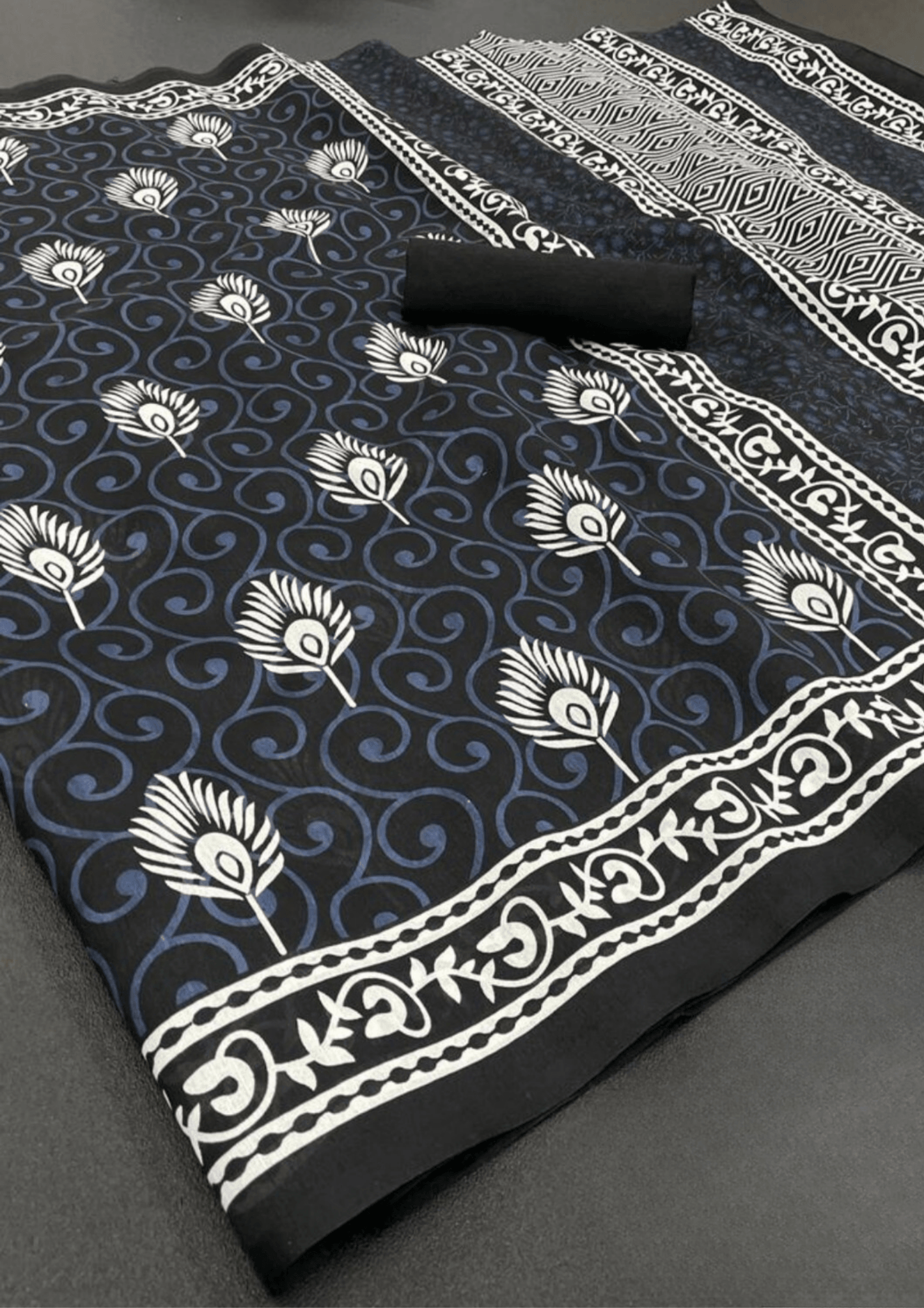 Saree White Detailed Black and Blue Saree - SaviDurga