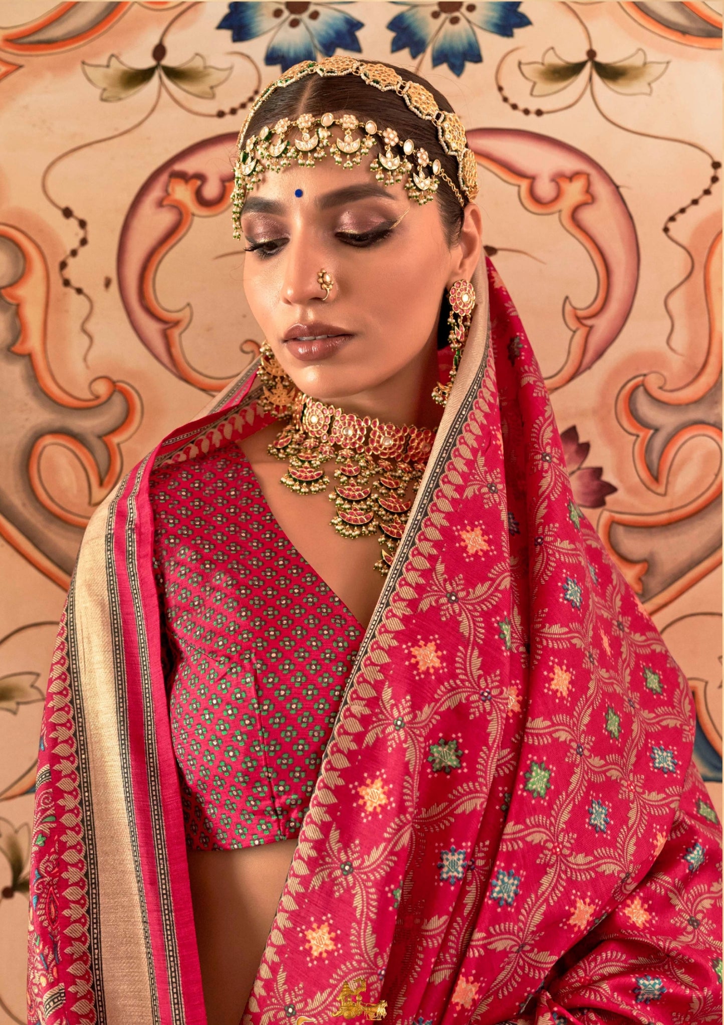 Banarasi Print With Ultra Gloster Finishing Red Silk Saree