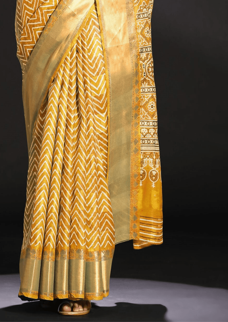 Saree Yellow Saree with Geometric Design - SaviDurga