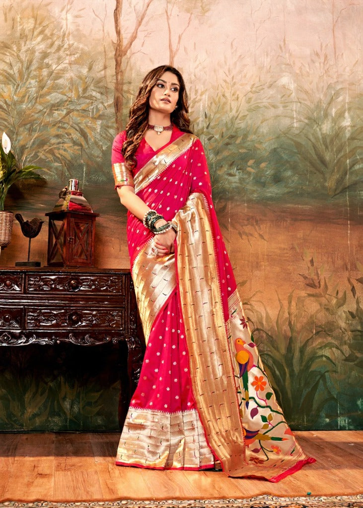 Pure Silk Paithani With Zari Weaving Pink Saree