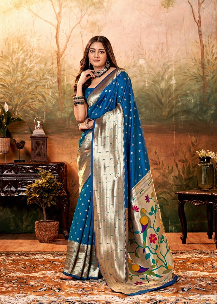 Pure Silk Paithani With Zari Weaving Blue Saree