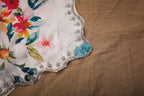 White zarkan work saree in digital floral print