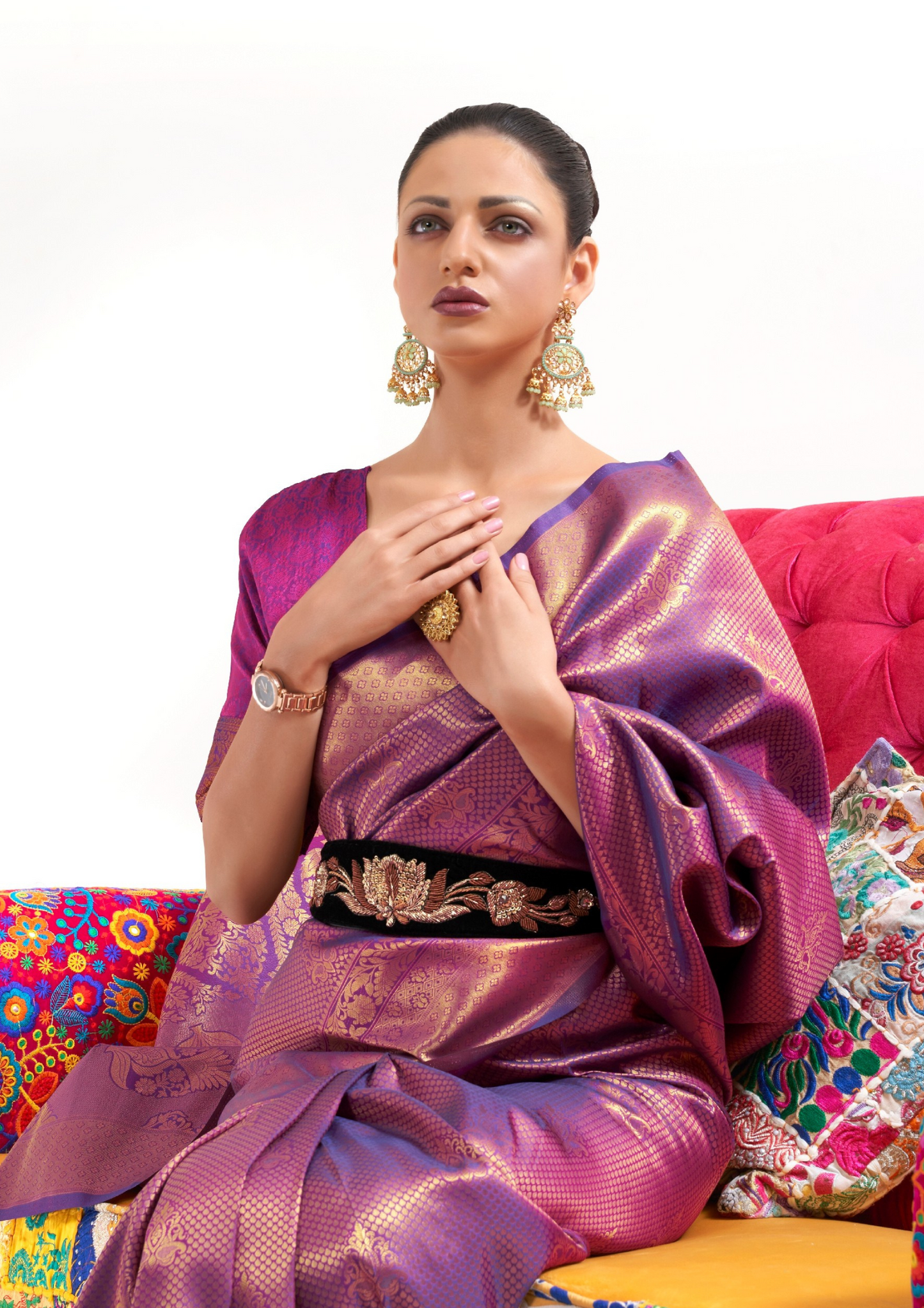 Kanjivaram Purple Handloom Weaving Saree