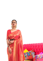 Kanjivaram Orange Handloom Weaving Saree