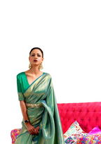 Kanjivaram Green Handloom Weaving Saree