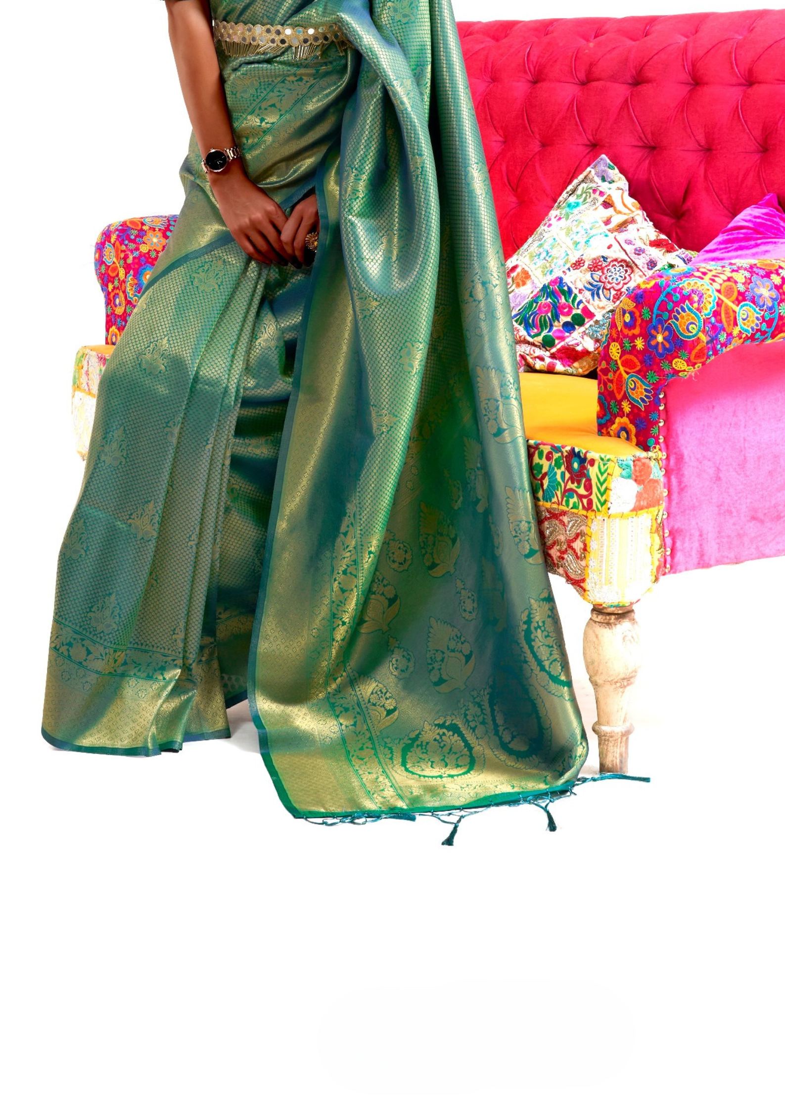 Kanjivaram Green Handloom Weaving Saree