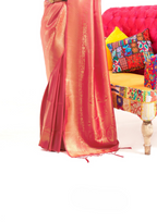 Kanjivaram Orange Handloom Weaving Saree