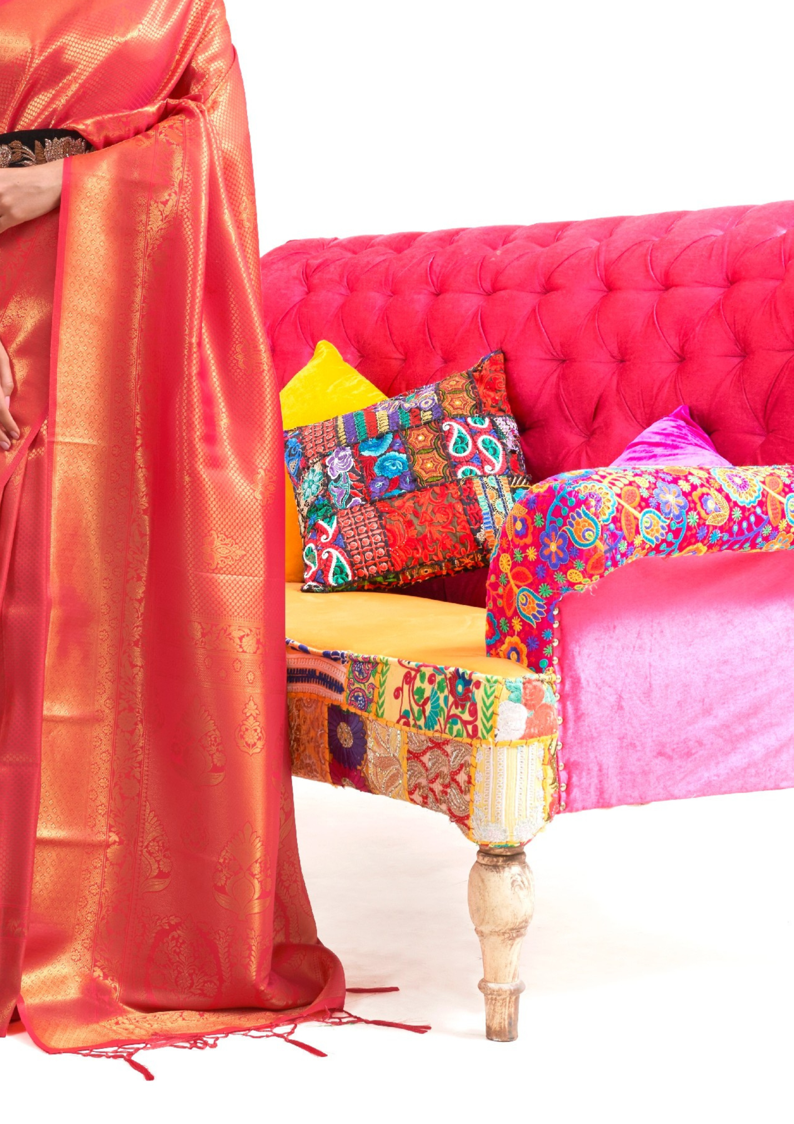 Kanjivaram Orange Handloom Weaving Saree
