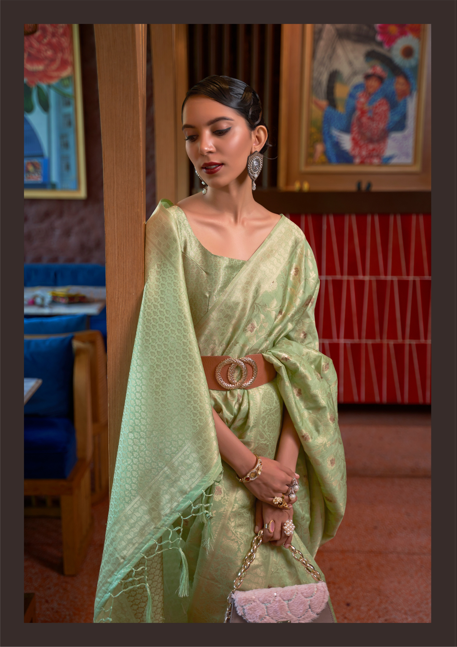 Kanjivaram Green Handloom Weaving Silk Saree