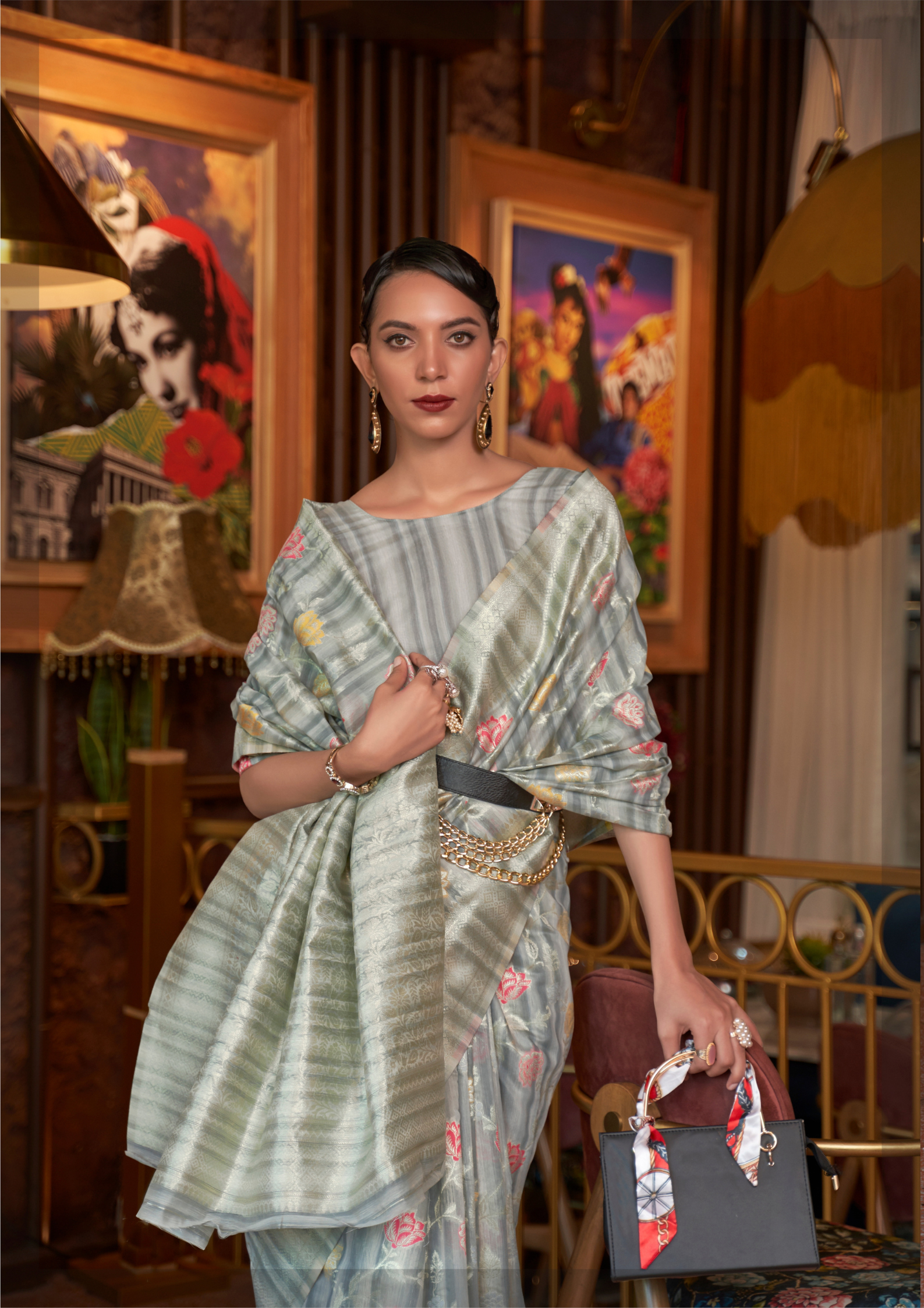 Silver Multi - Linen Handloom Weaving