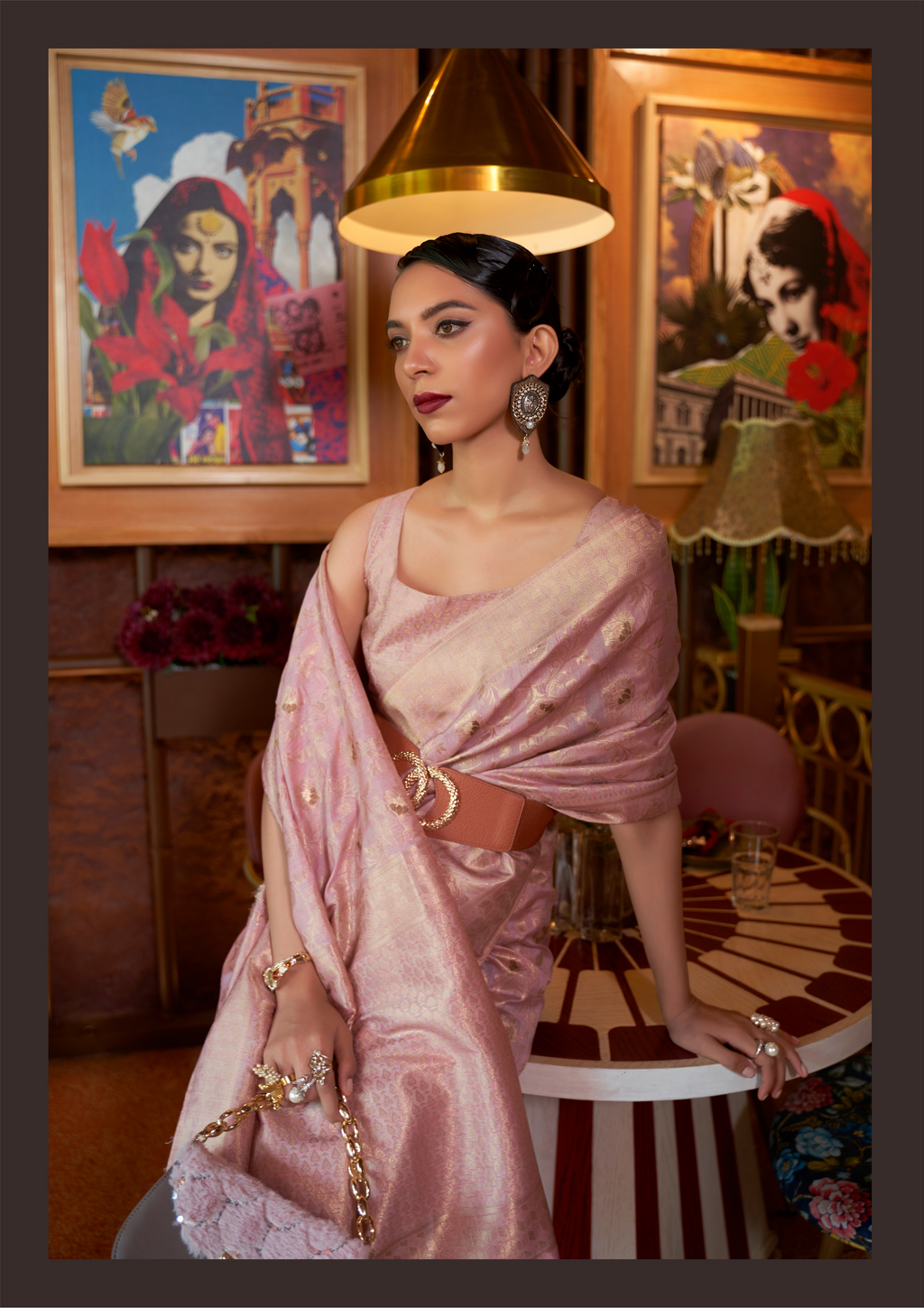 Kanjivaram Pink Handloom Weaving Silk Saree