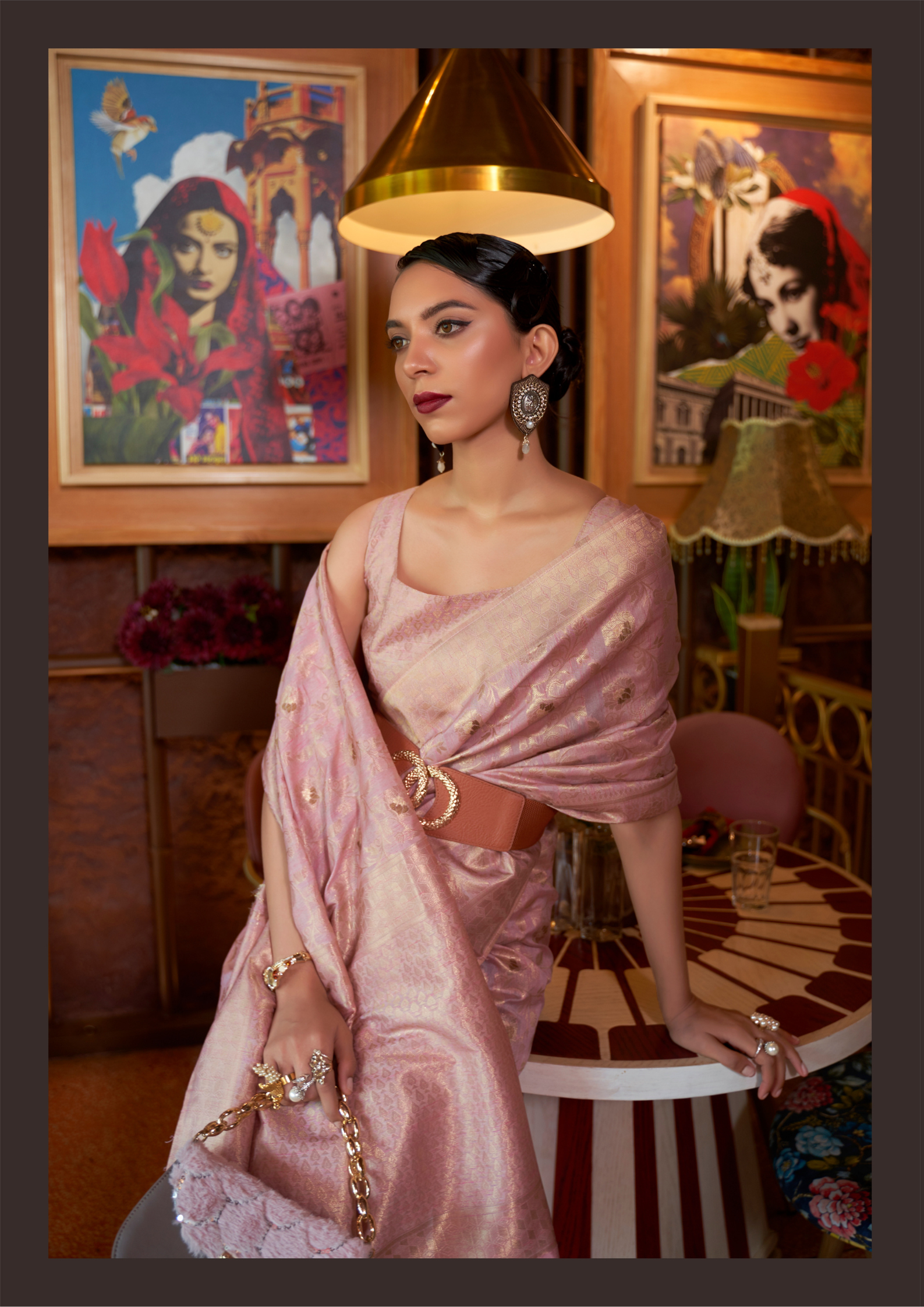 Kanjivaram Pink Handloom Weaving Silk Saree