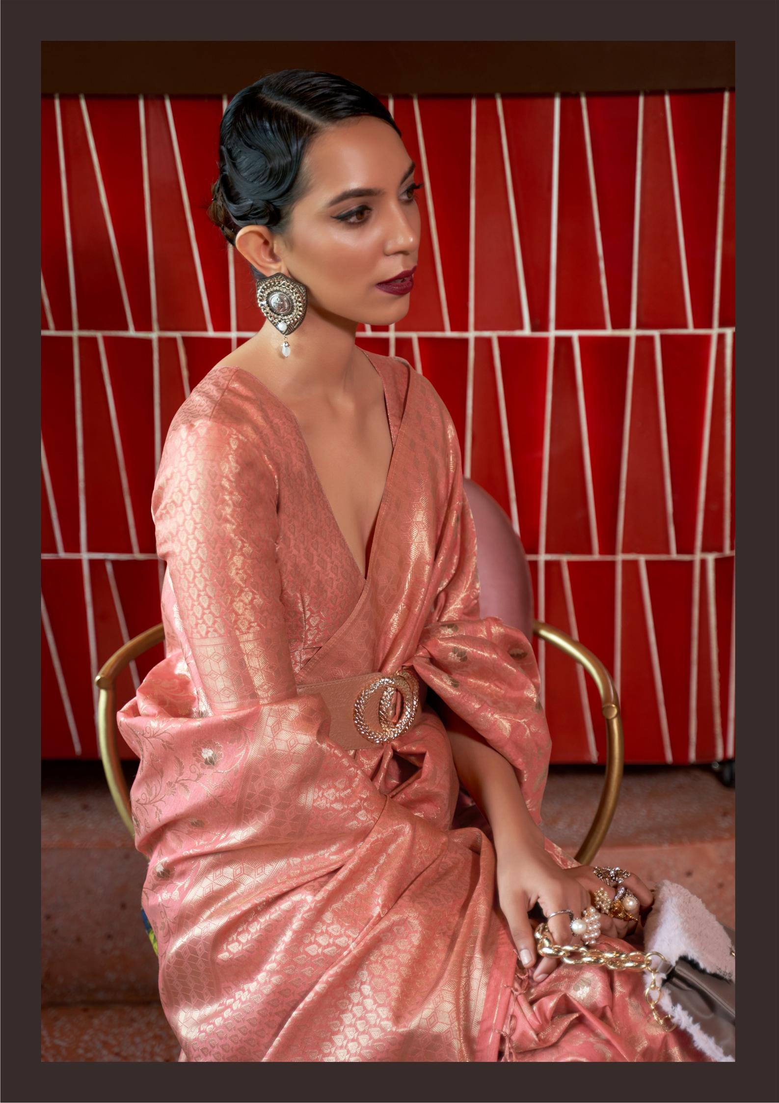 Kanjivaram Pink Handloom Weaving Silk Saree