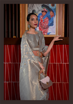 Kanjivaram Grey Handloom Weaving Silk Saree