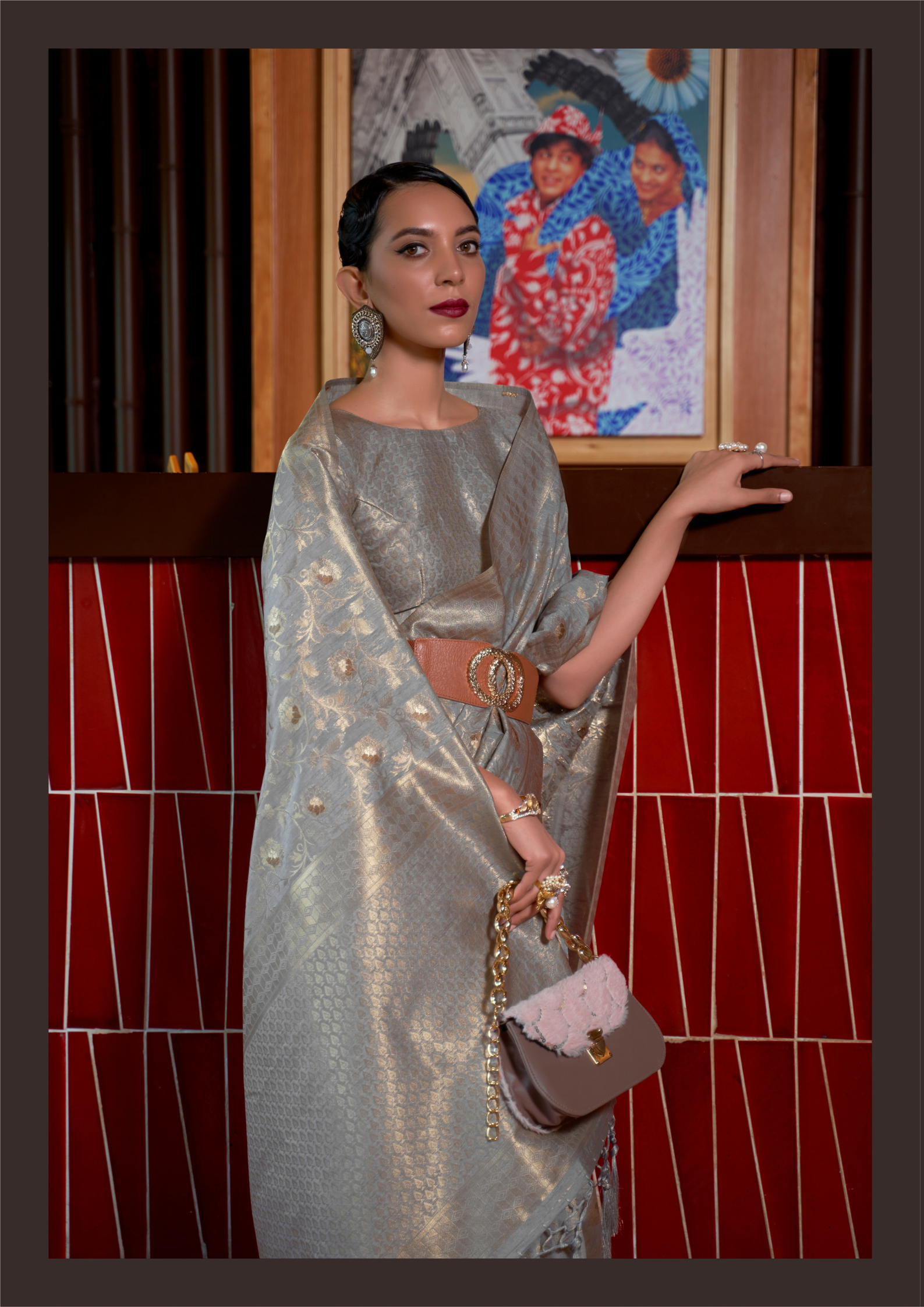 Kanjivaram Grey Handloom Weaving Silk Saree