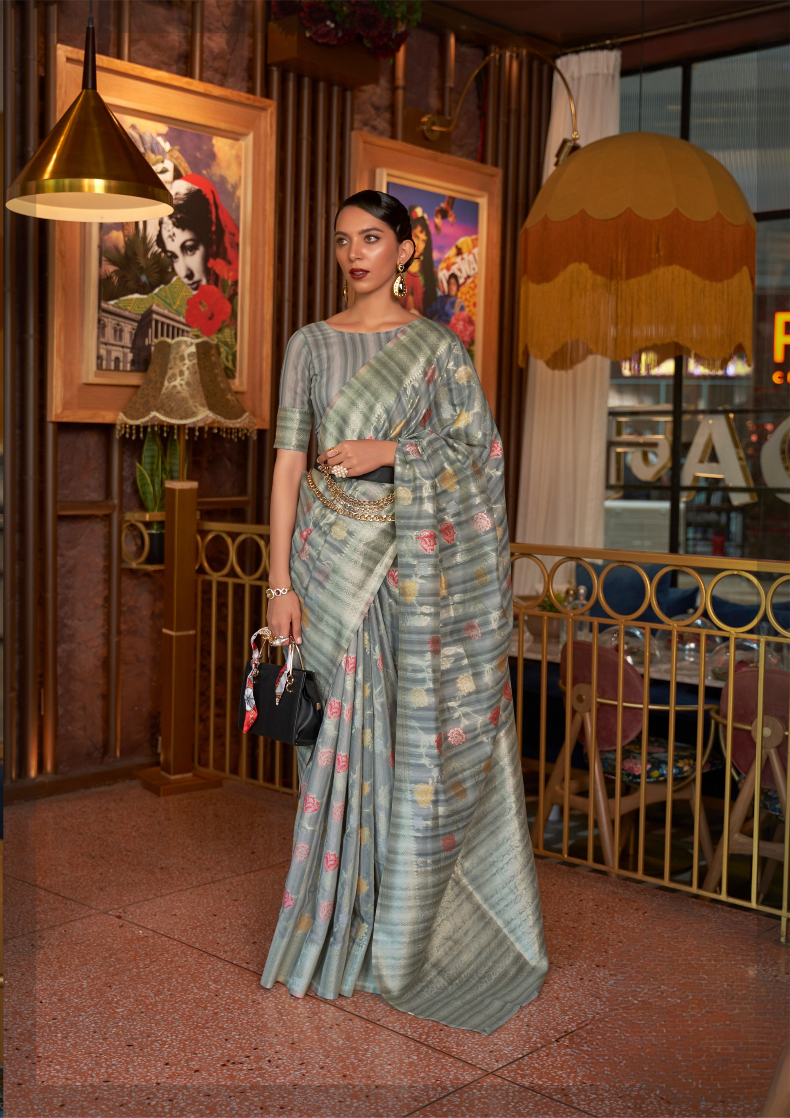 Silver Multi - Linen Handloom Weaving