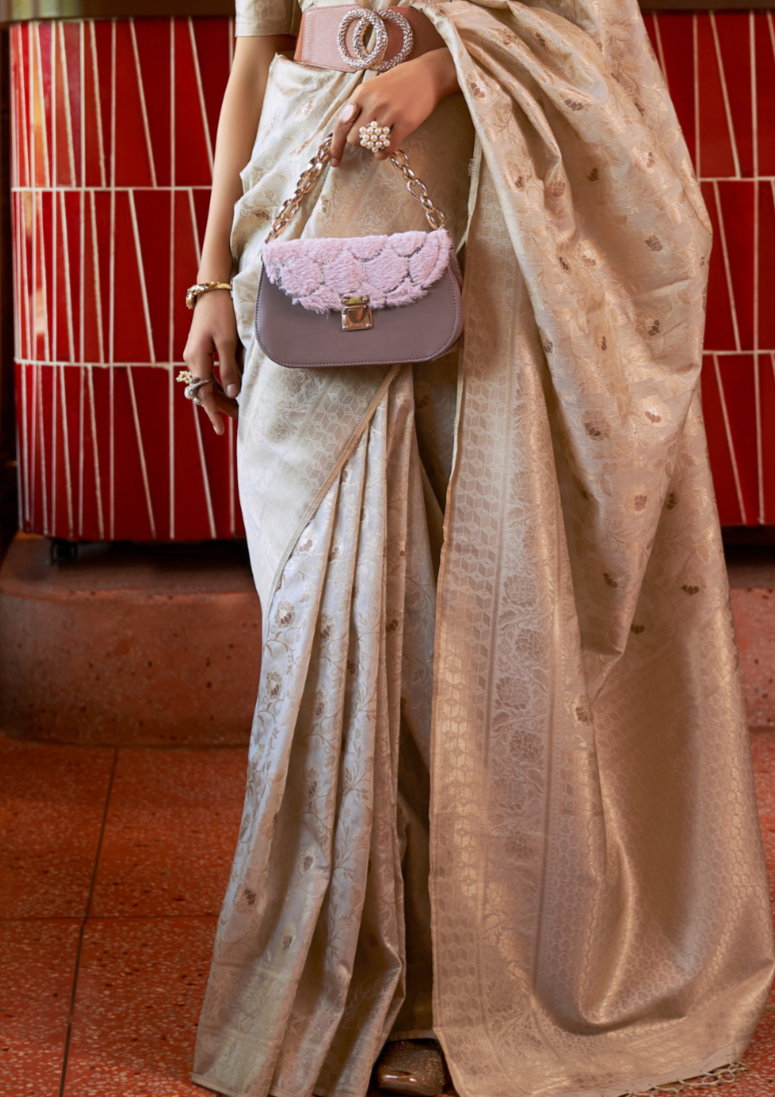 Kanjivaram White Handloom Weaving Silk Saree