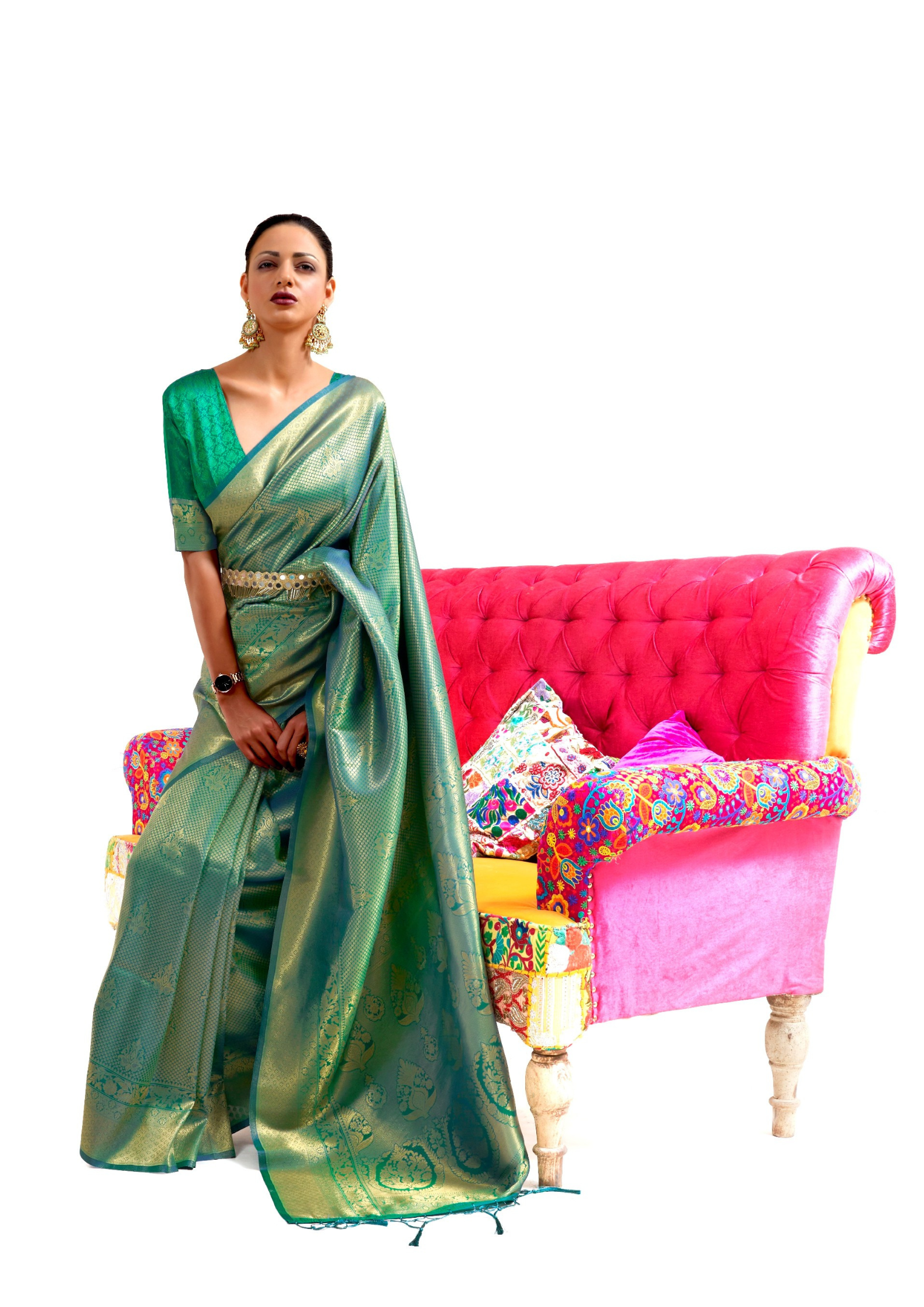 Kanjivaram Green Handloom Weaving Saree