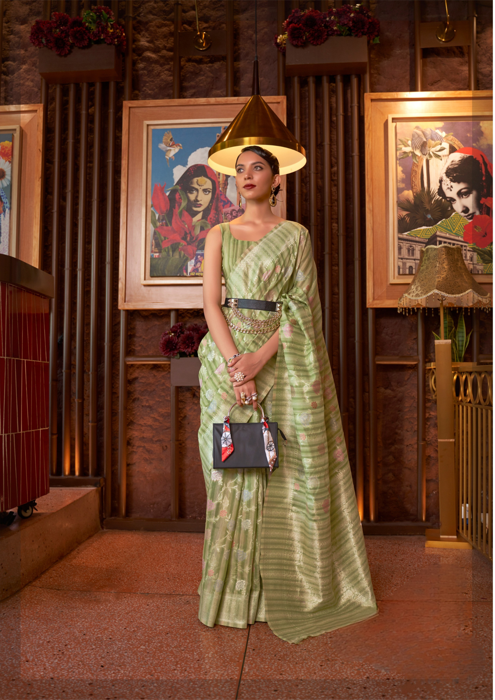 Green Multi - Linen Handloom Weaving