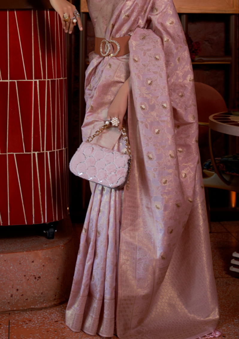 Kanjivaram Pink Handloom Weaving Silk Saree