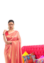 Kanjivaram Orange Handloom Weaving Saree