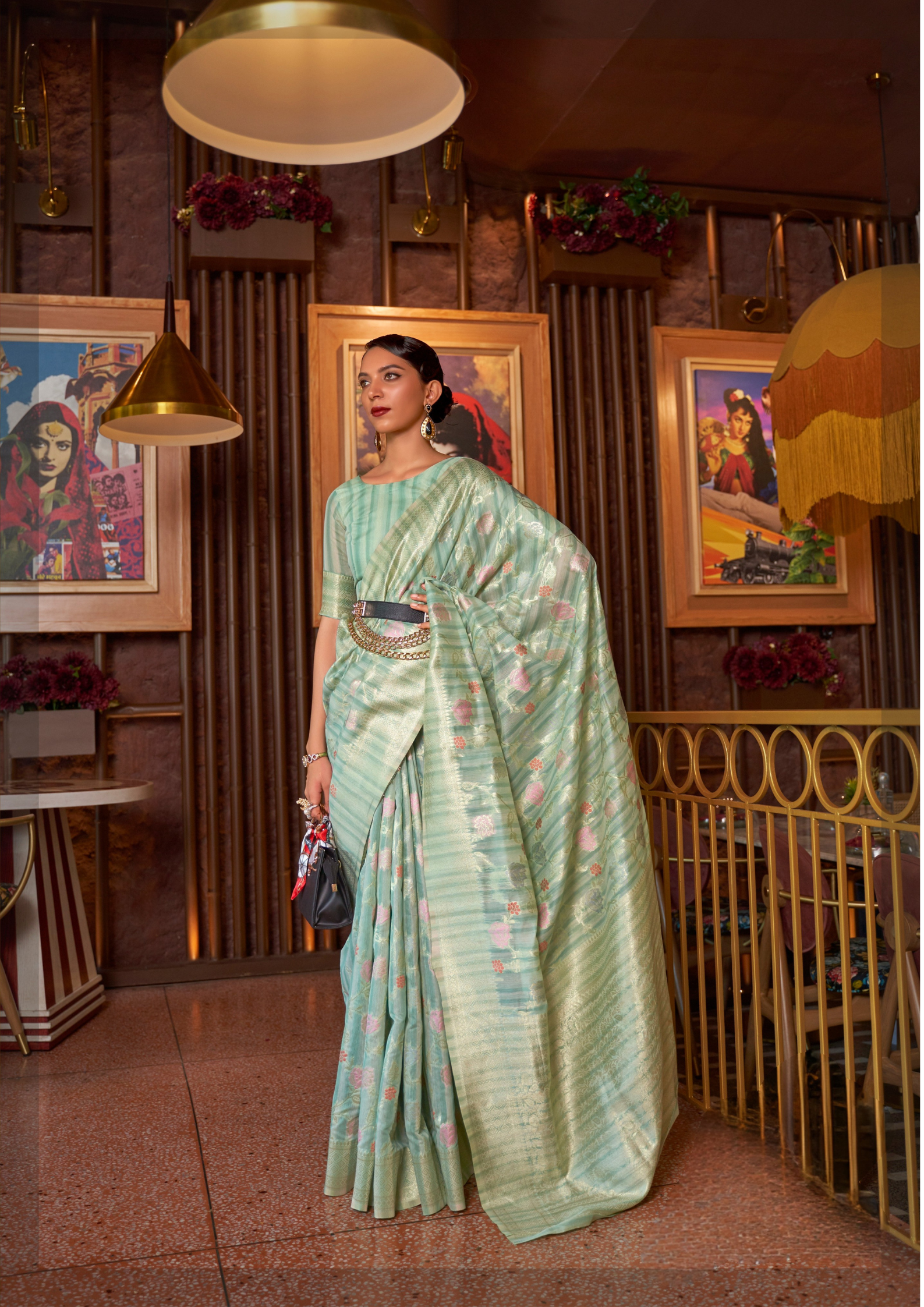 Green Multi - Linen Handloom Weaving