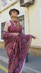 Royal Pink Multicolor Printed Satin Georgette Saree