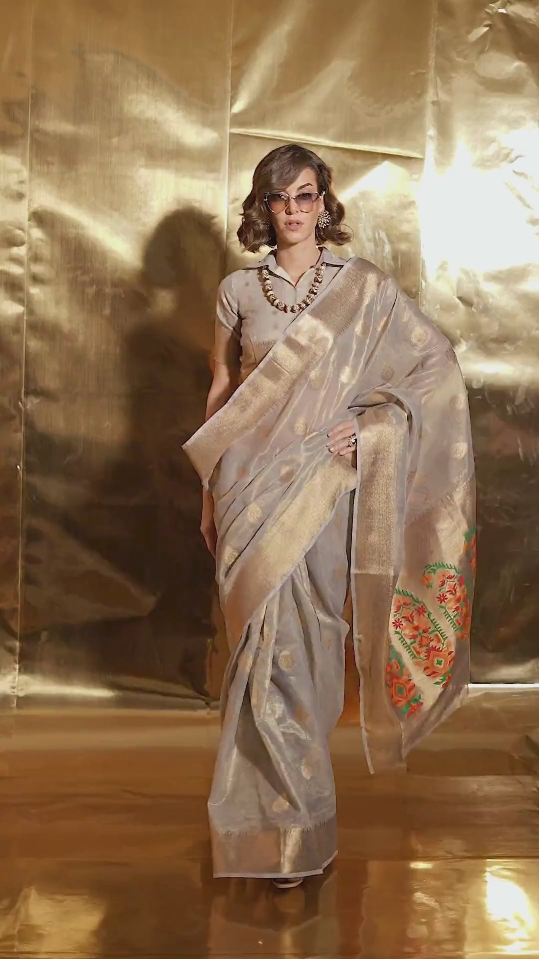 Grey Paithani Zari Tissue Saree