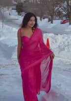 Shimmering Hot Pink Party Wear Georgette Saree
