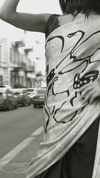 Light Base with Black Print Satin Crepe Saree