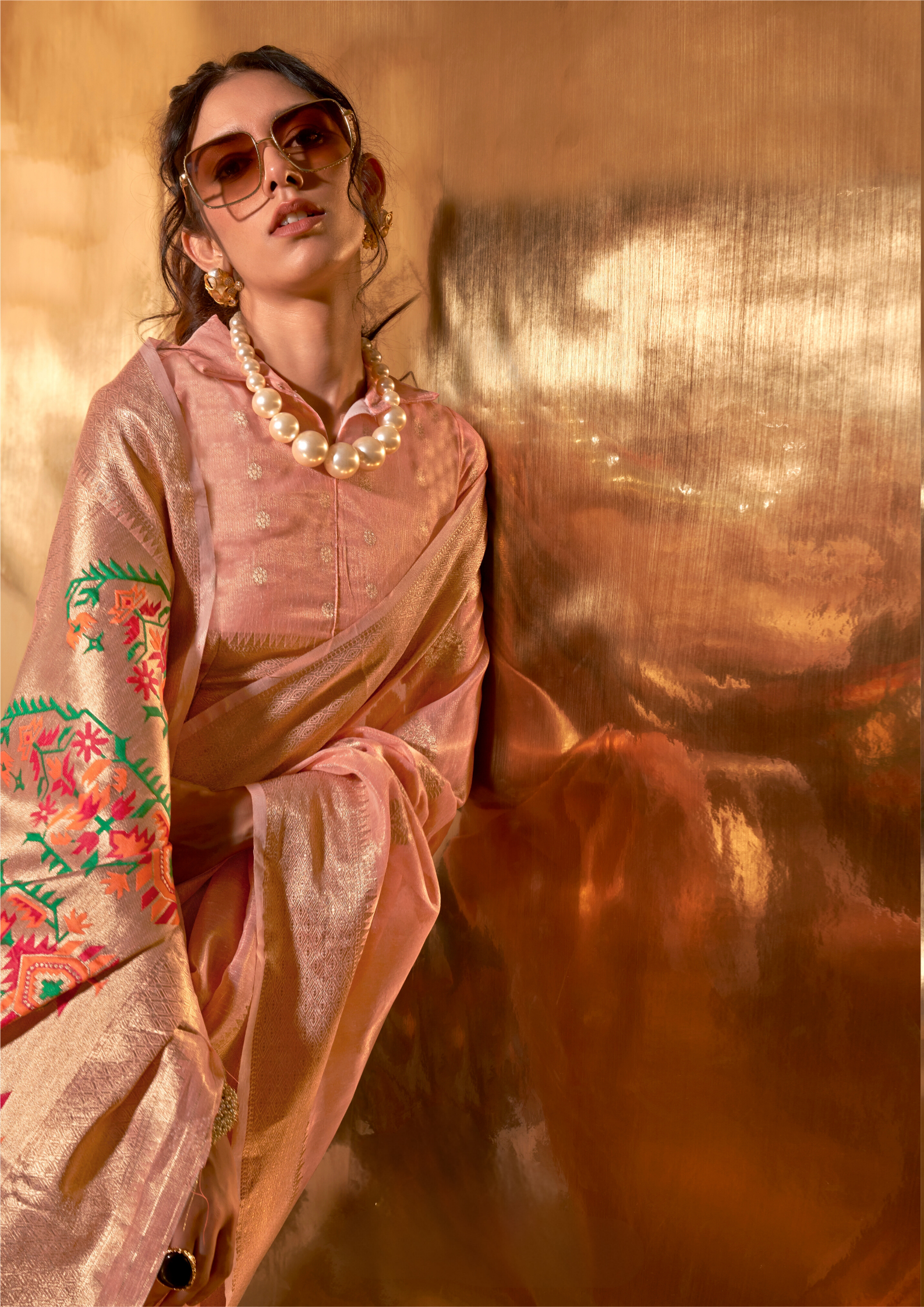 Peach Paithani Zari Tissue Saree