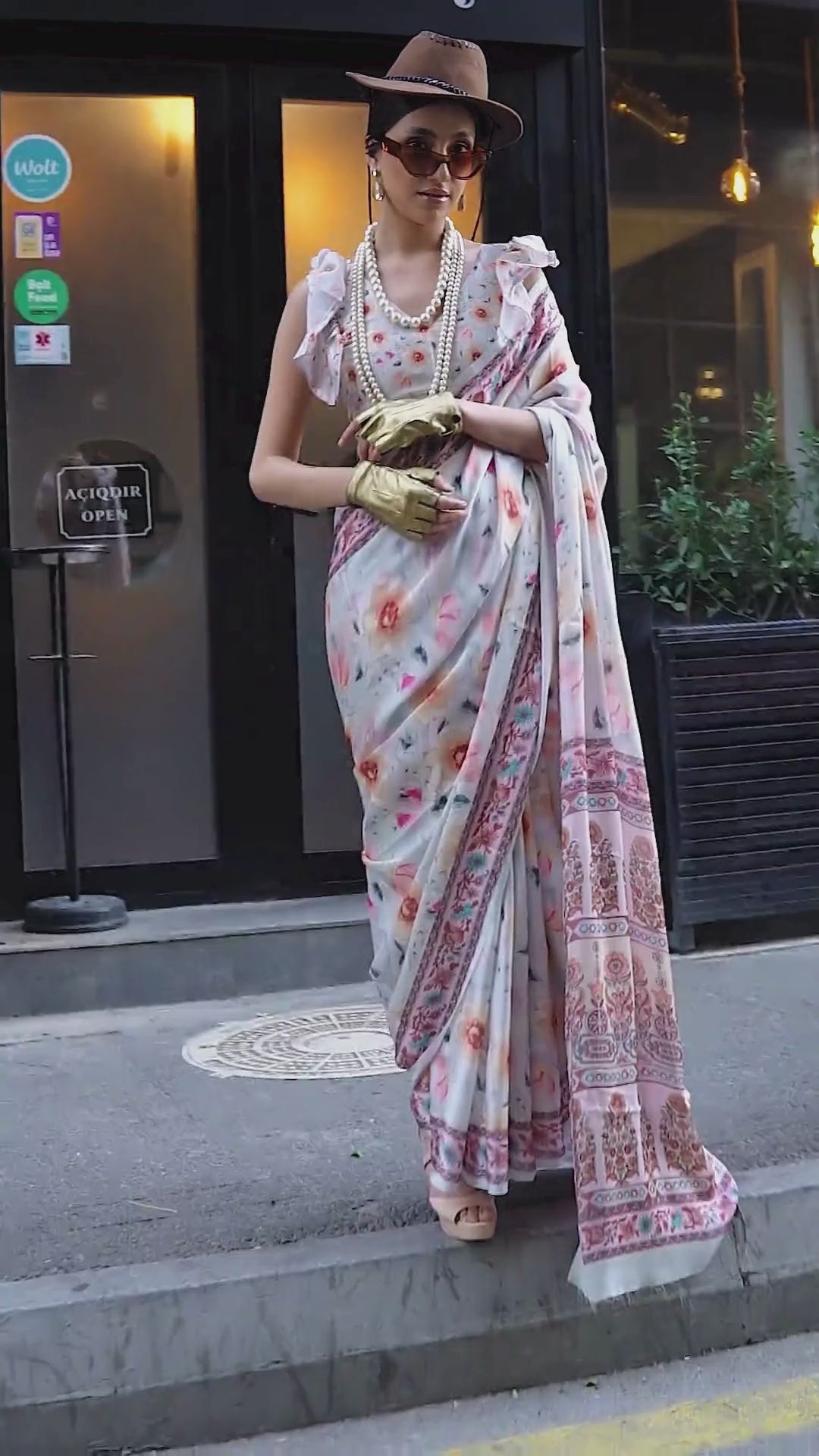 Multicolor Printed Satin Georgette Saree