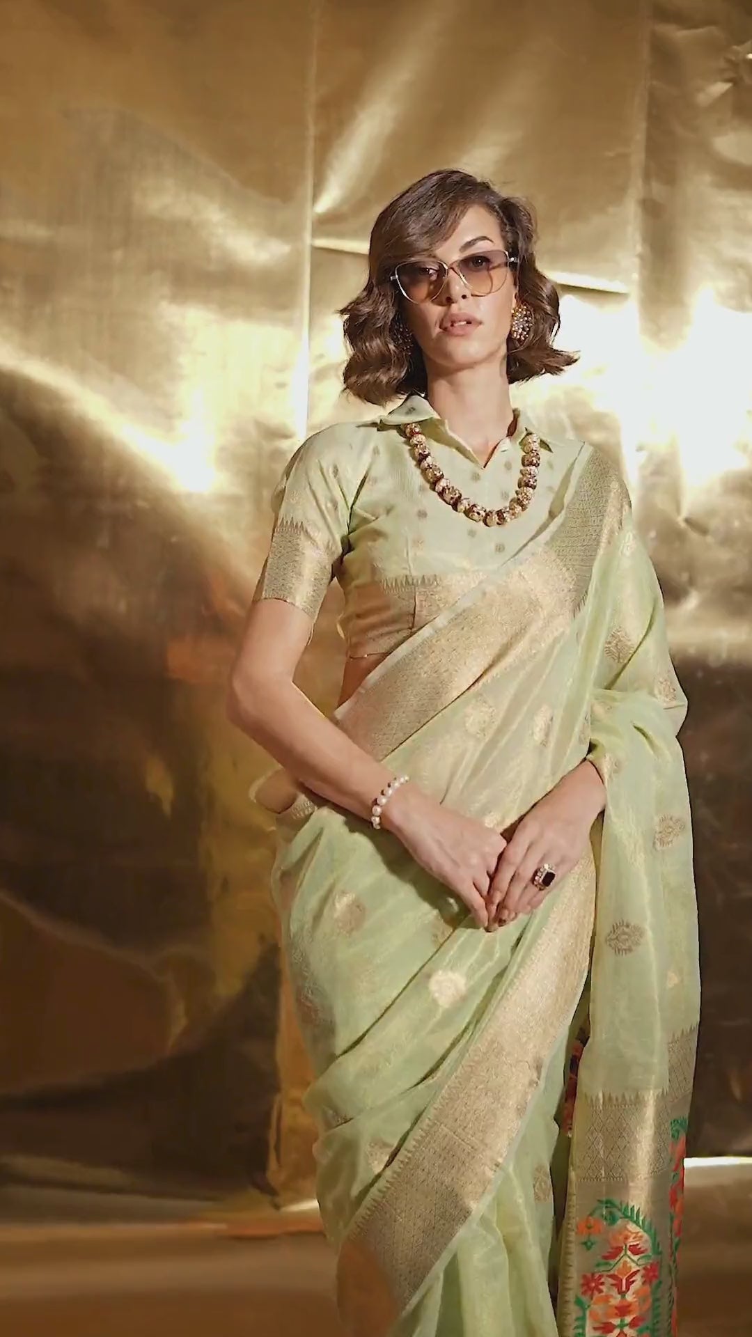 Pista Green Paithani Zari Tissue Saree
