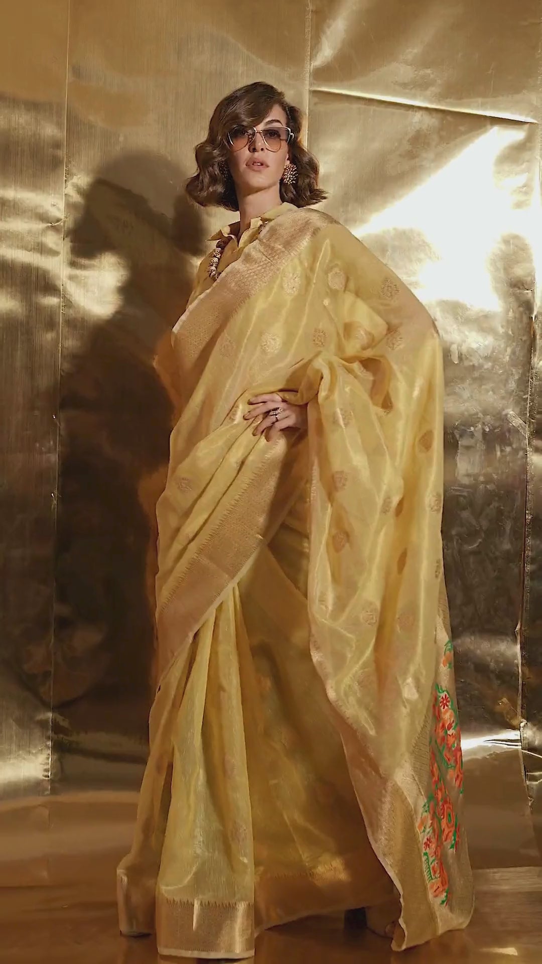 Yellow Paithani Zari Tissue Saree