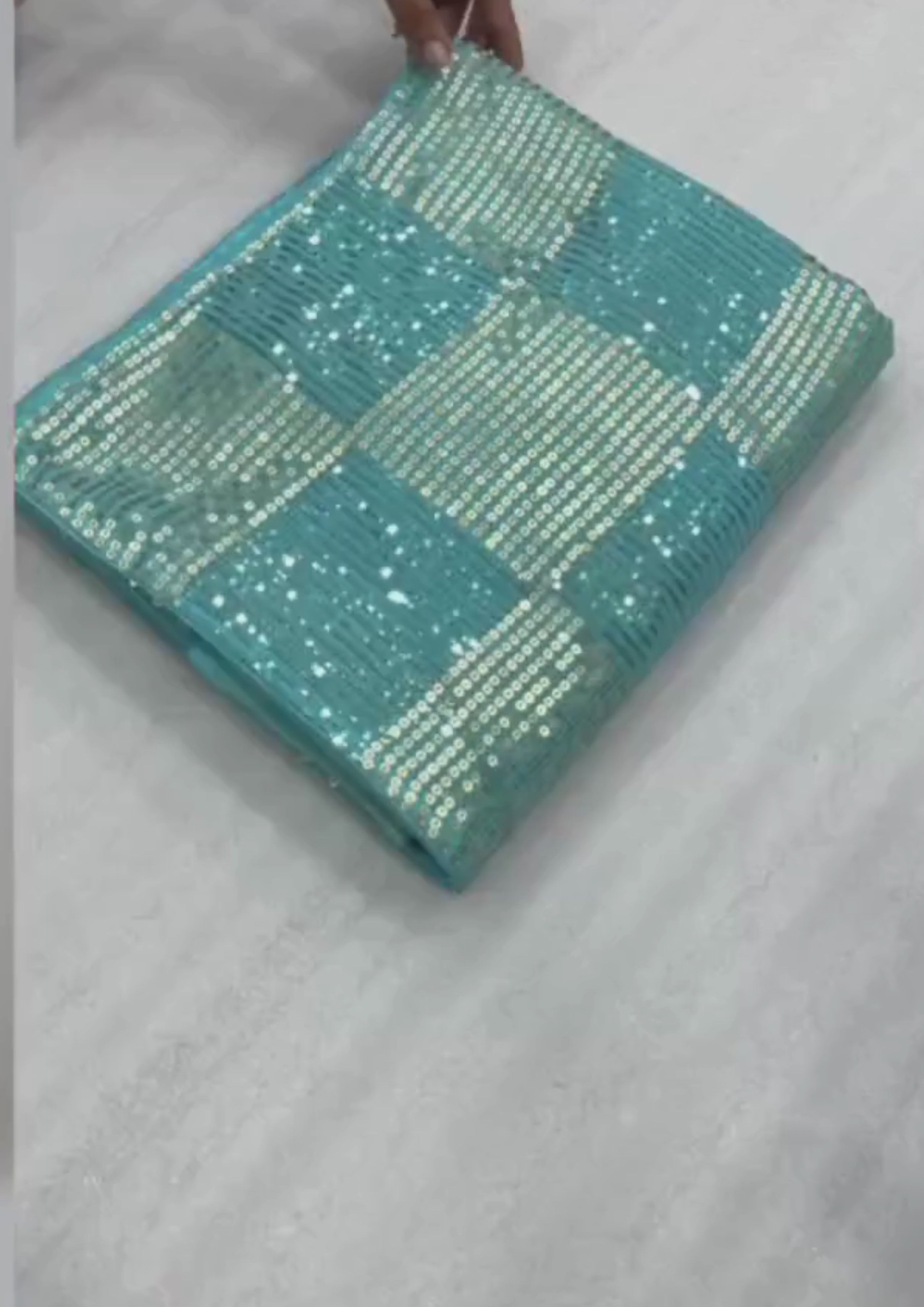 Turquoise Green Sequin Embroidered Party wear Saree