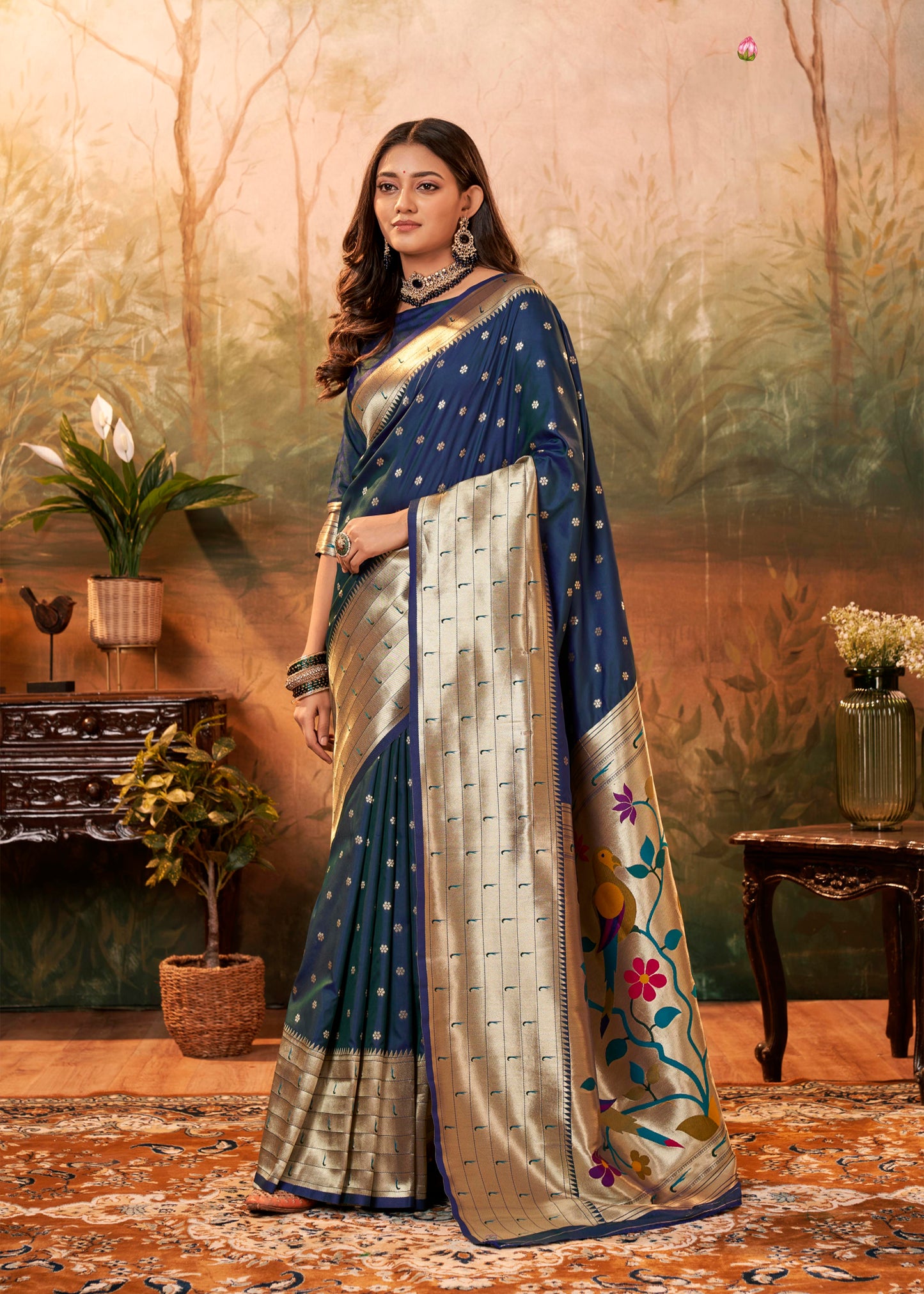 Pure Silk Paithani With Zari Weaving Cobalt Blue Saree