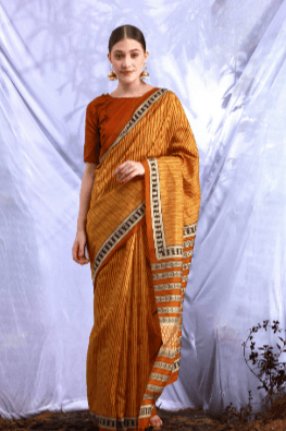 Elegant Orange and Golden Saree - SaviDurga